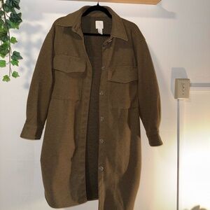 H&M Olive Wool-Blend Longline Shacket Jacket – Size Small